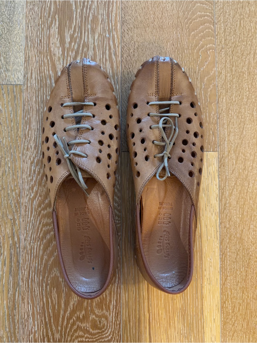 Spring Step Tan Perforated Leather Lace-Up Loafers